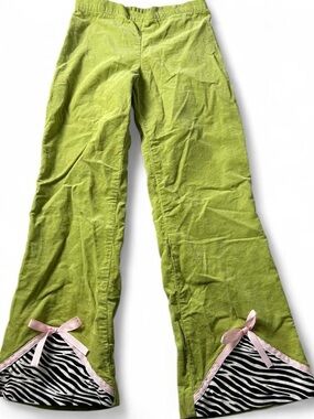 Rags Land Kids 6X Lime Green Flare Pants with Bows & Zebra Trim
